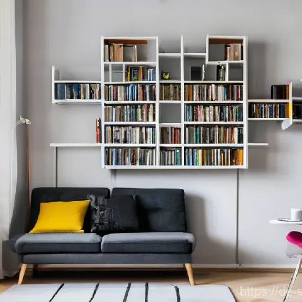 지속 가능성을 고려한 전자기기 업사이클링 - **Upcycled Laptop Bookshelf in a Modern German Apartment**
A wide-angle, brightly lit shot of a ...