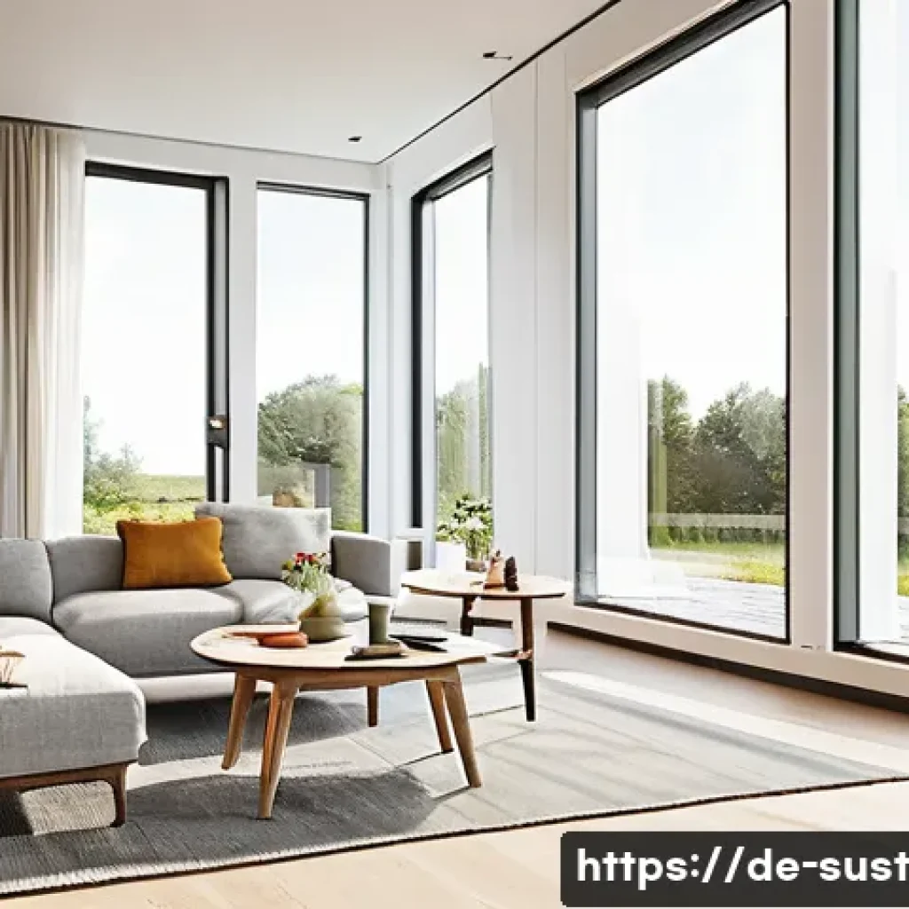 지속 가능성을 고려한 스마트 홈 기기 - A modern German living room showcasing an intelligent heating system with a sleek smart thermostat m...
