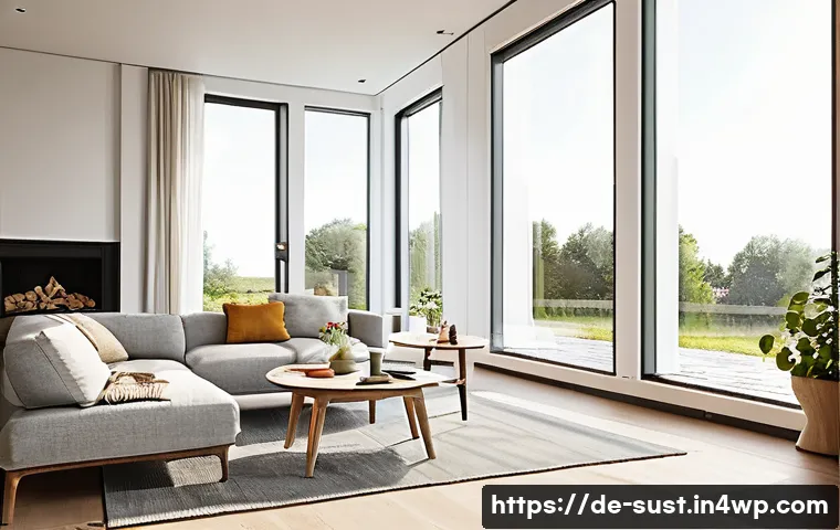 지속 가능성을 고려한 스마트 홈 기기 - A modern German living room showcasing an intelligent heating system with a sleek smart thermostat m...