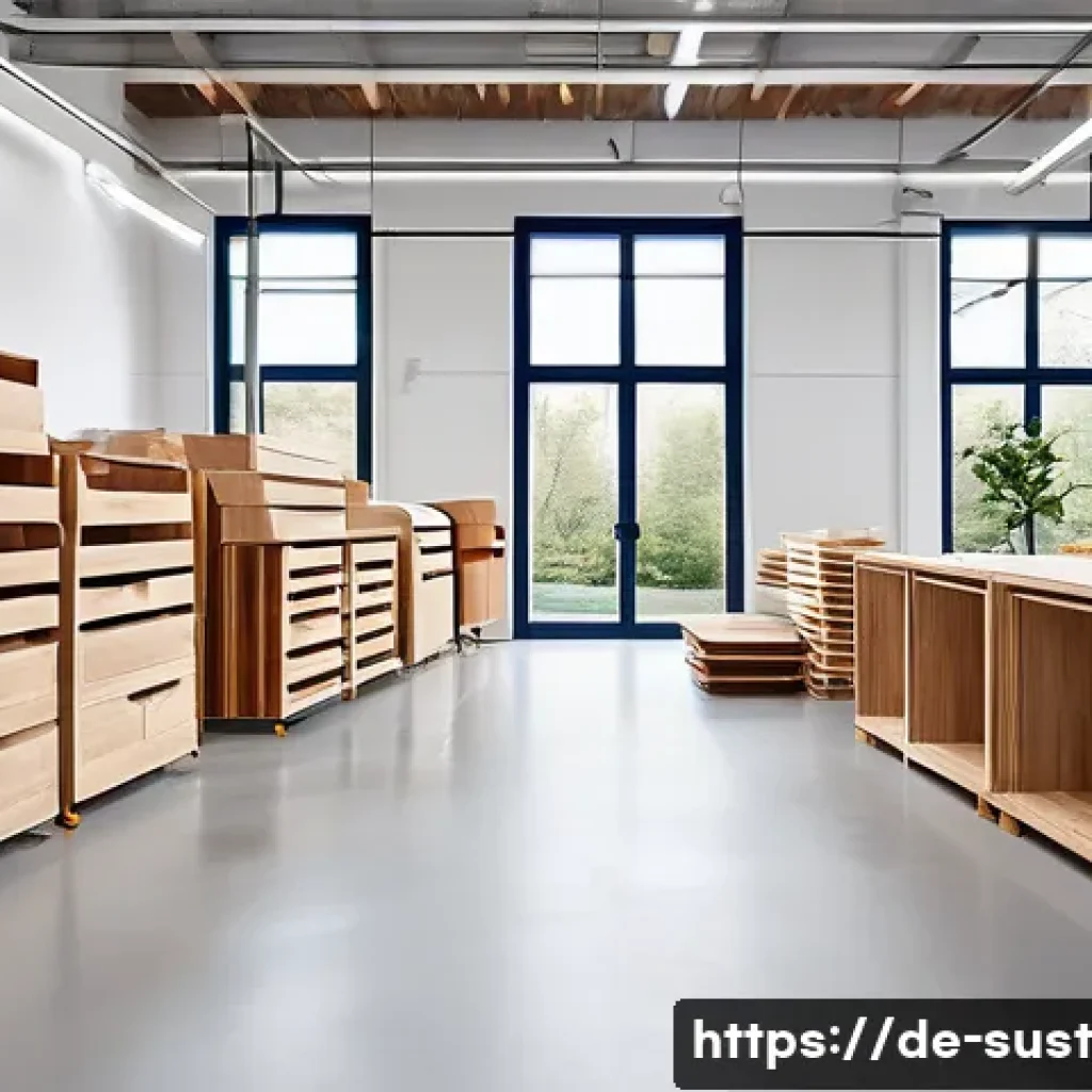 지속 가능한 소비를 위한 제품 디자인 원칙 - A modern, sustainable furniture workshop in Germany featuring FSC-certified wood materials and modul...