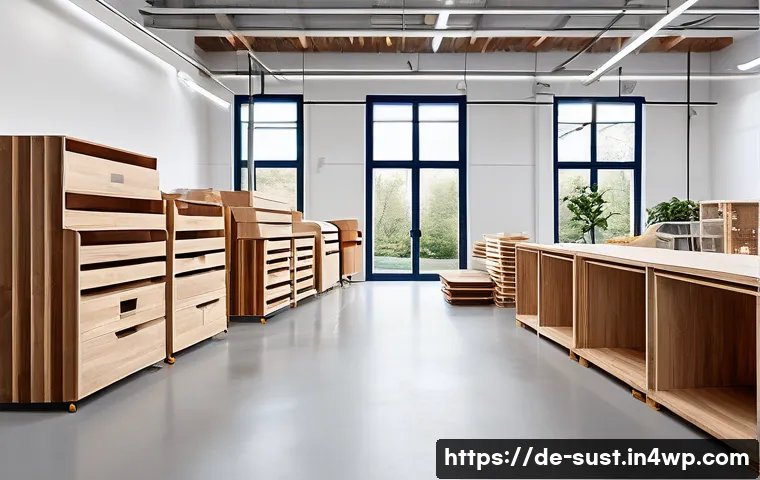 지속 가능한 소비를 위한 제품 디자인 원칙 - A modern, sustainable furniture workshop in Germany featuring FSC-certified wood materials and modul...