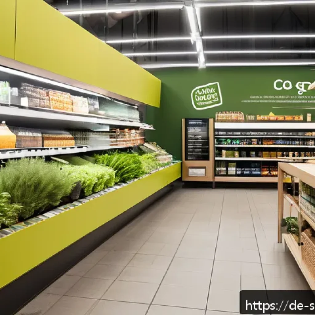 지속 가능한 소비를 위한 고객 경험 설계 - A modern German organic supermarket interior showcasing a bright, eco-friendly store design with rec...